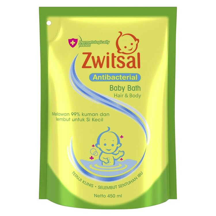 Zwitsal Antibacterial Bath Hair & Body Pch 450ml - Sabun Mandi Bayi