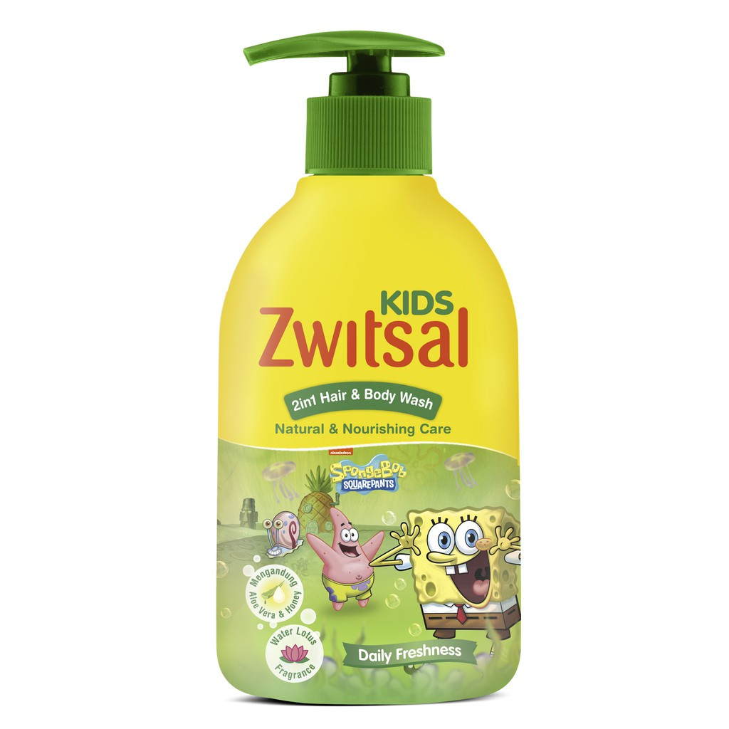 Zwitsal Kids 2in1 Green Nat & Nourish 280ml - Hair & Body Wash Pump