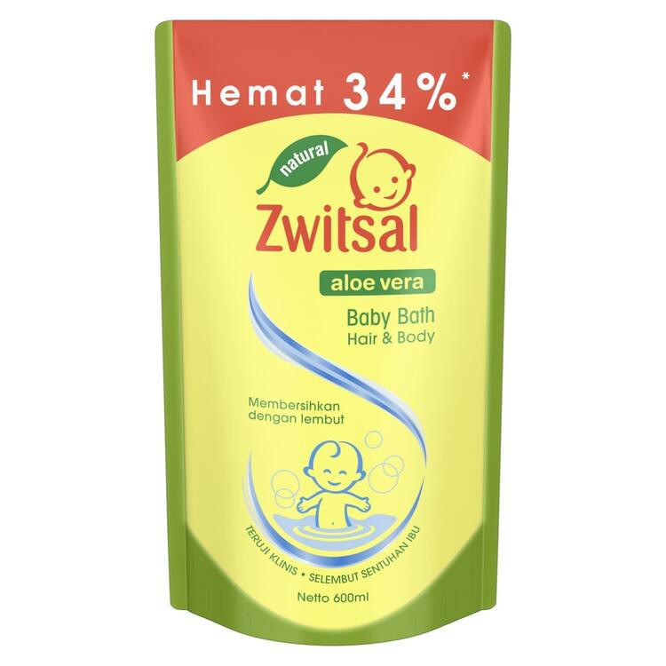 Zwitsal Bath Hair & Body Pch 600ml - Sabun Mandi Bayi Natural