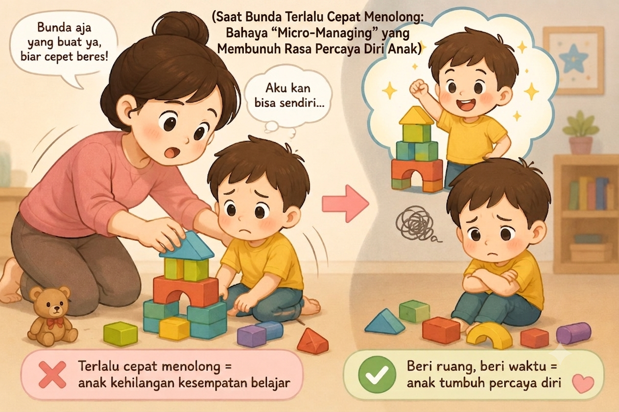Saat Bunda Terlalu Cepat Menolong: Bahaya "Micro-Managing" yang Membunuh Rasa Percaya Diri Anak