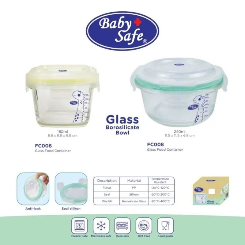 Baby Safe FC006/FC008 Glass Container 180ml/240ml - Penyimpan Makanan Bayi