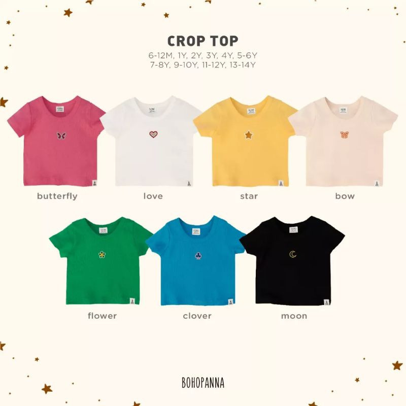 Bohopanna Crop Top Size 2-8 Tahun Bow / Butterfly / Clover / Flower - Atasan Anak Perempuan